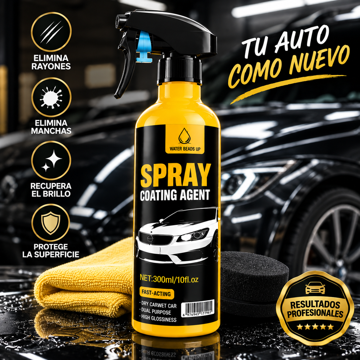 NANO CERAMIC COATING 3 EN 1 , BRILLA + PROTEGE + REPELE EL AGUA